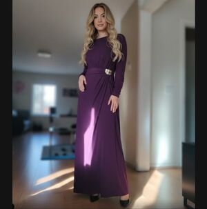 Made In Italy Bodycon Faux Wrapped Gold Bockle Maxi Burgundi Dress